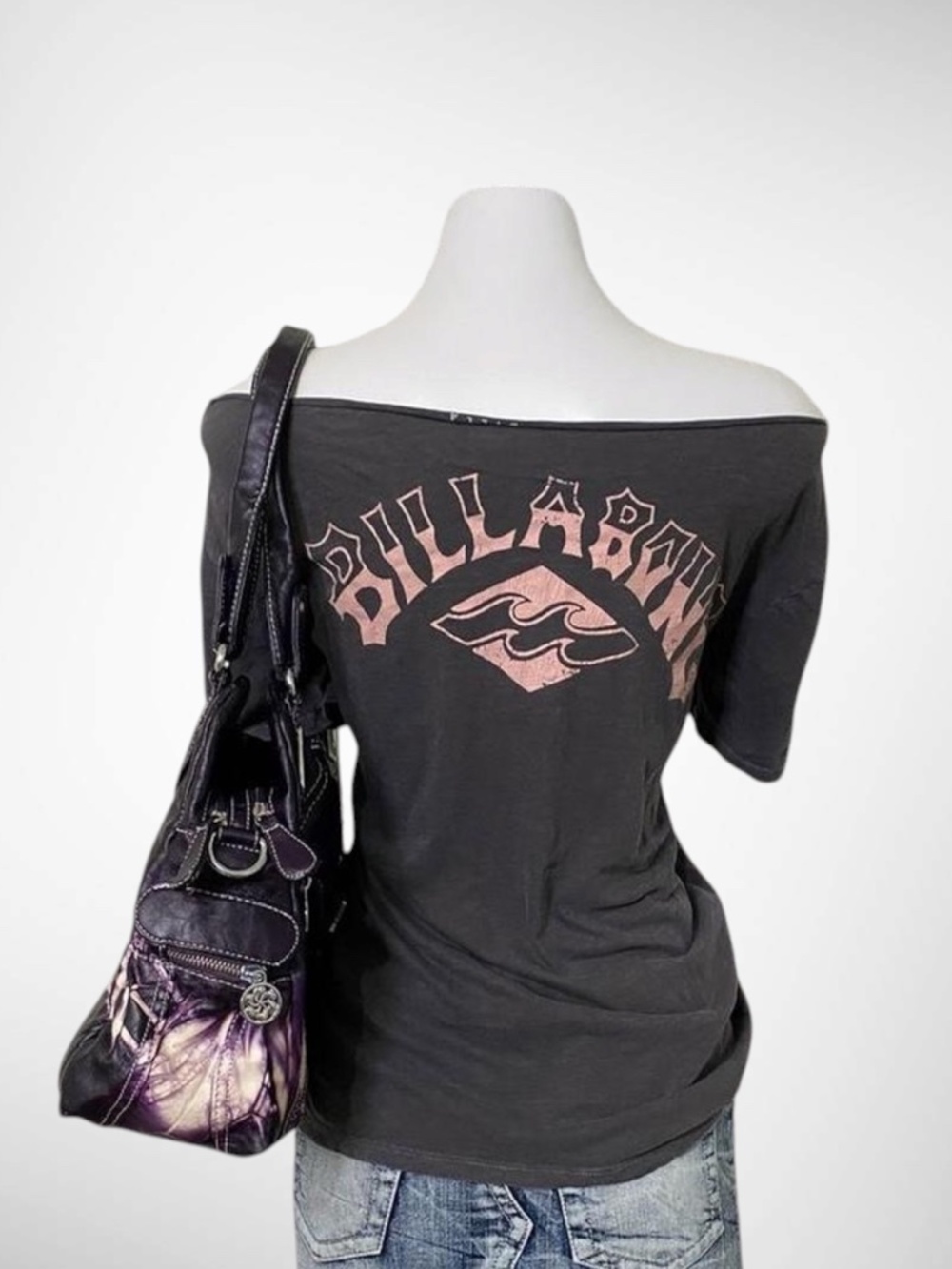 Billabong Grey & Pink Off The Shoulder Top - Picture 2 of 4